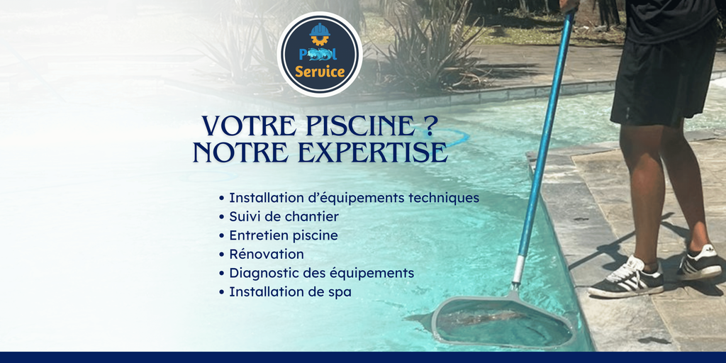 Entretien de piscine à La Réunion par Pool Service Réunion : nettoyage du bassin, contrôle de l’eau et vérification des équipements de piscine.